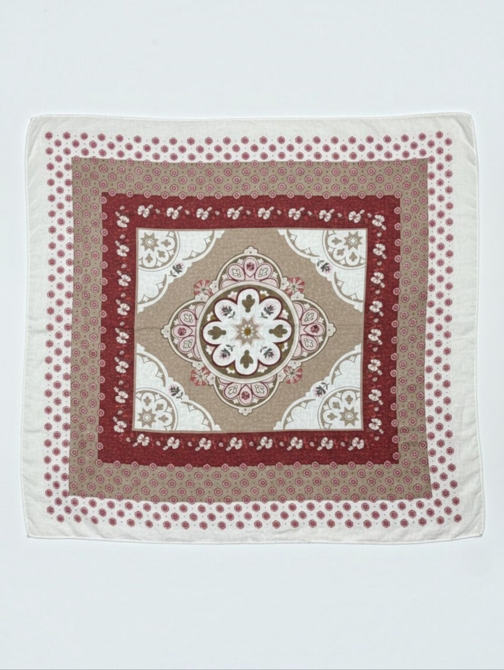 Sarong Scarf 52x52" Wrap Large Lightweight Burgundy Green Beige Floral